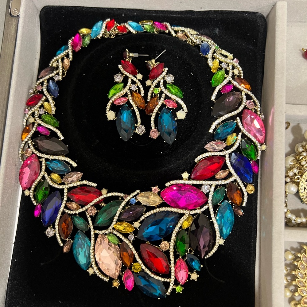 Multicolor Gemstone Necklace and Earring Set